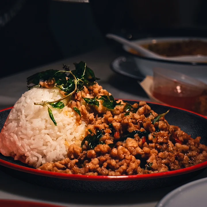 Pad Kra Pao on Rice Chicken Mince