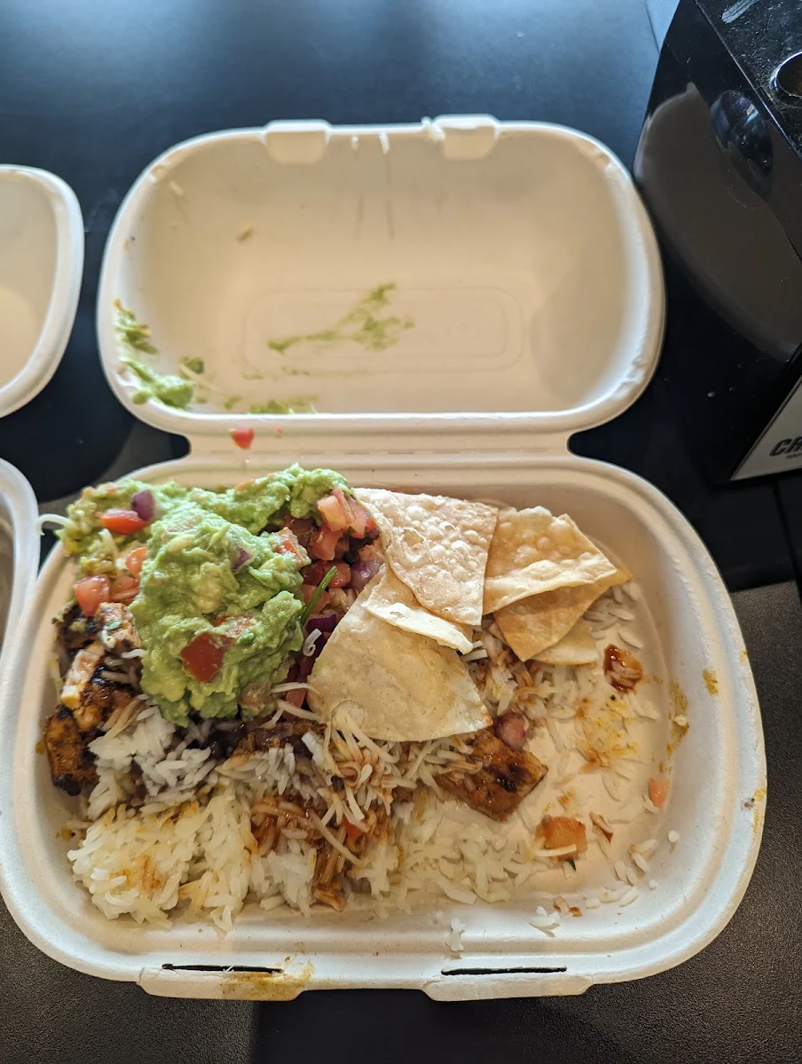 Burrito Bowl with Spicy Grilled Chicken and Guacamole