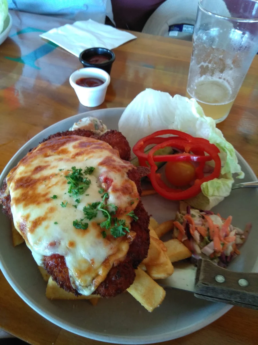 Chicken Parmigiana with Crispy Chips Potato Salad with Coleslaw