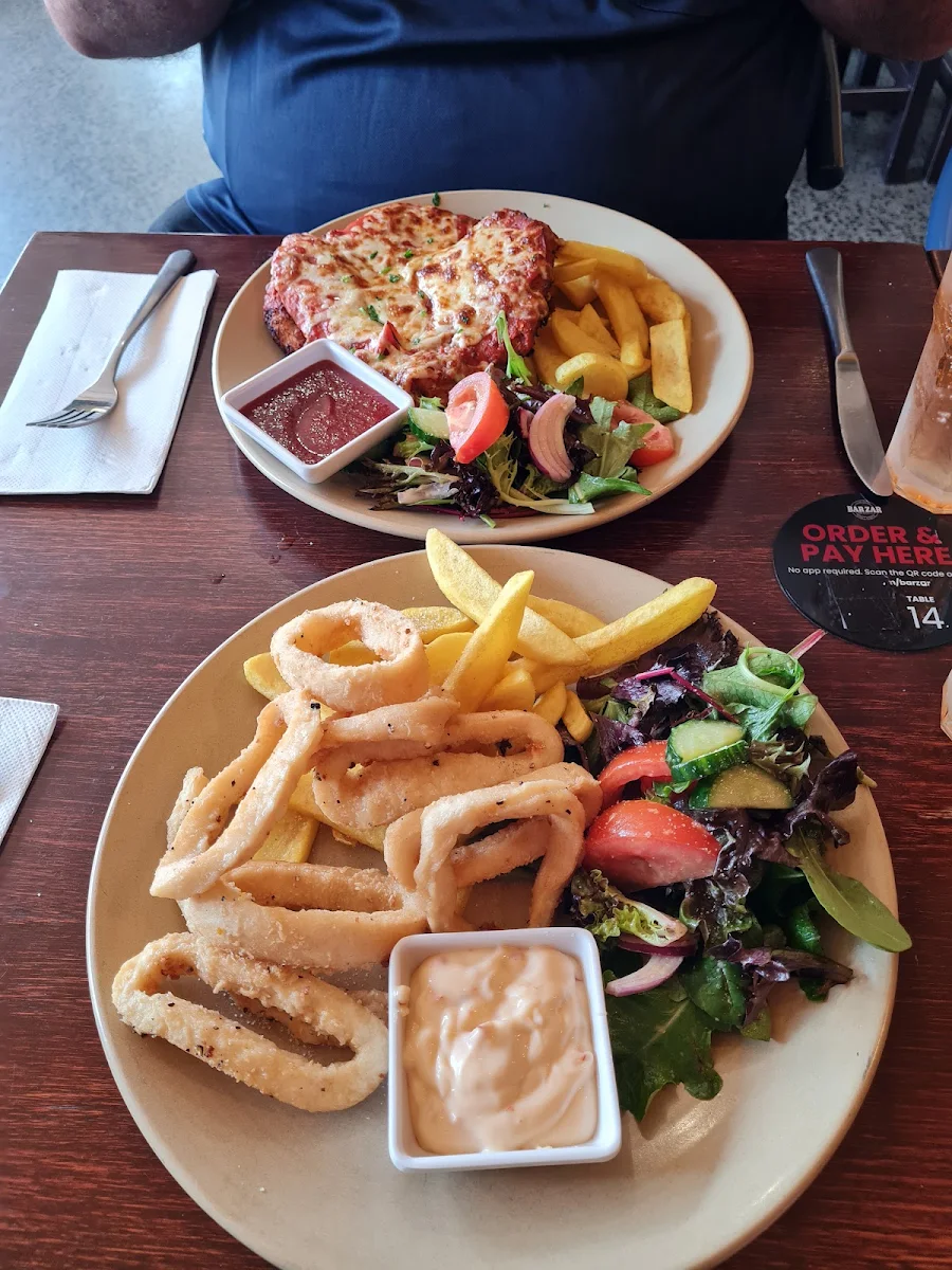 Chicken Parma and Salt & Pepper Calamari