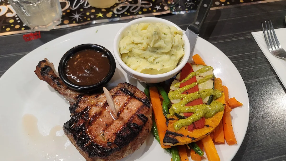 Pork Rib Cutlet with Steamed Vegetables and Mash