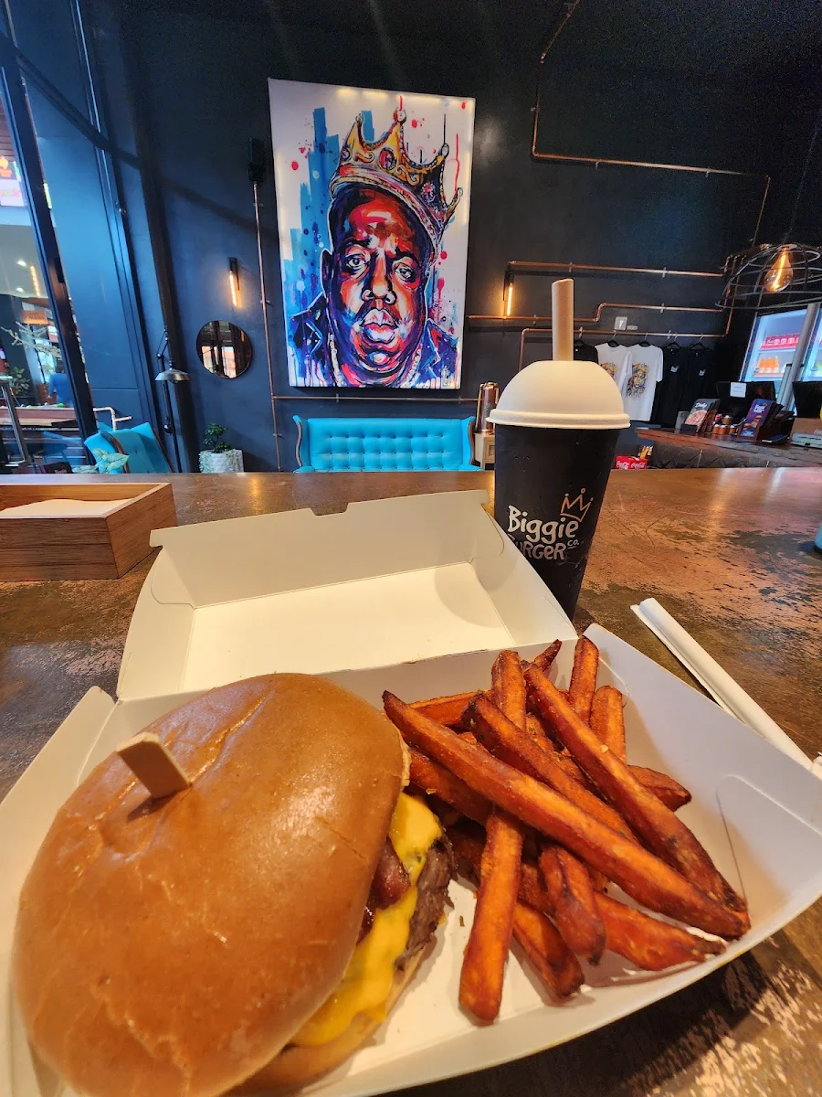 Burger and Sweet Potato Fries