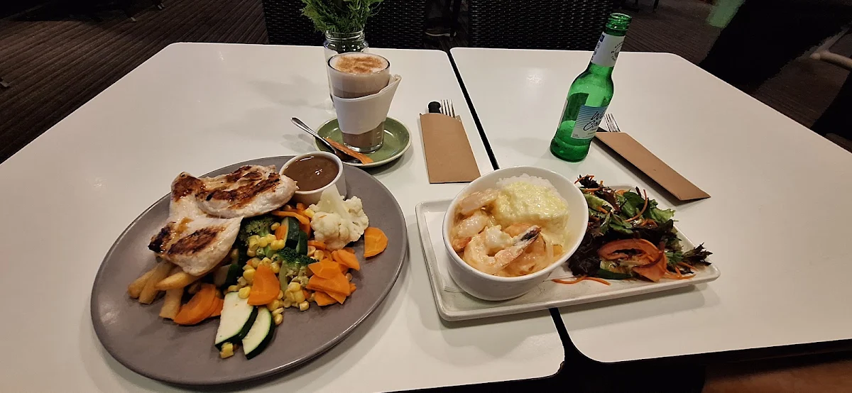 Grilled Chicken Breast and Garlic Prawns