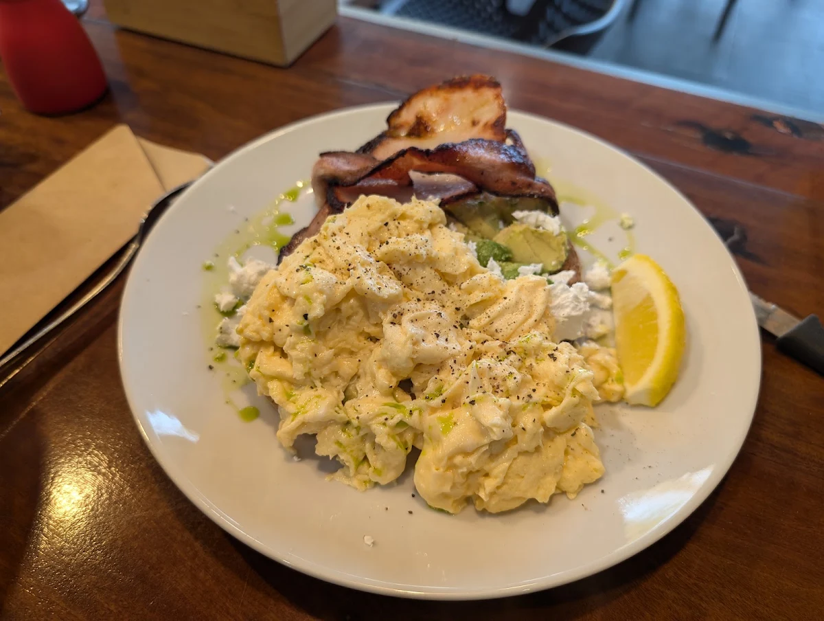 Smashed Avocado & Fetta with Scrambled Eggs