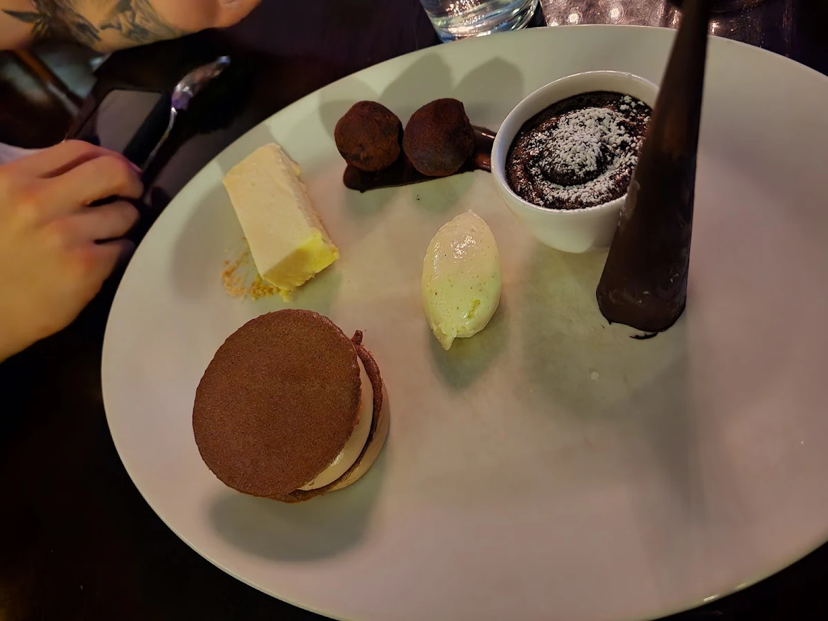 Esca Chocolate Plate Selection of Truffle Mousse Parfait Pudding and Gelato