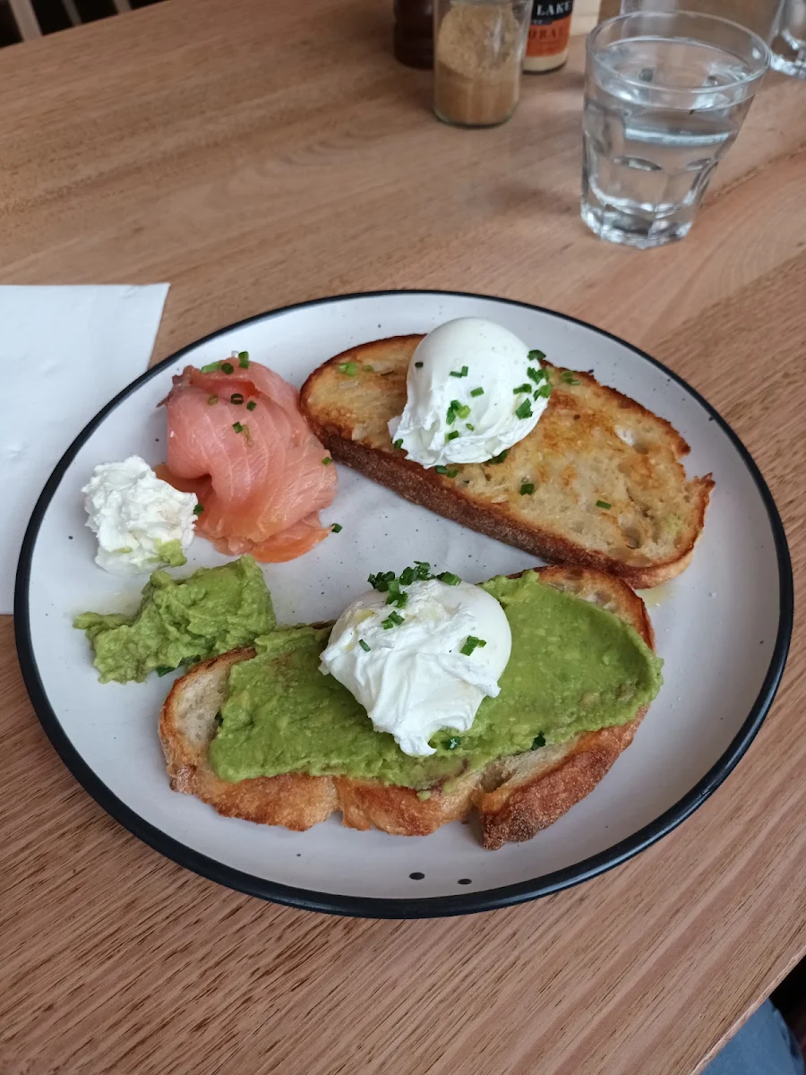 Eggs on Toast with Salmon Avocado and Goat Cheese