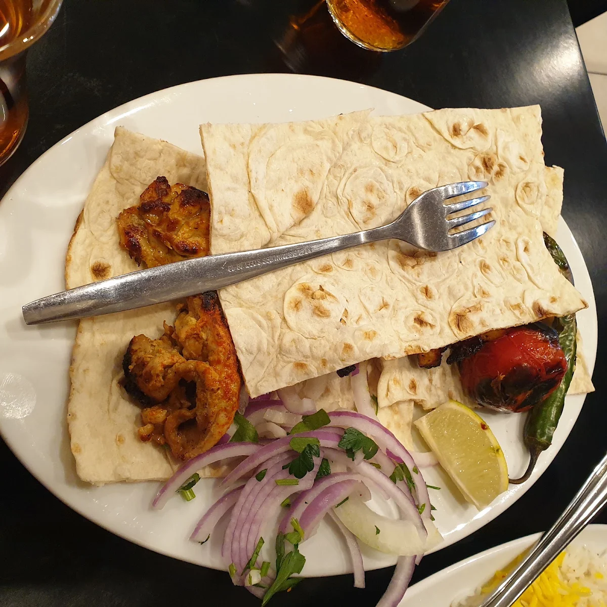 Chicken Kebab with Rice and Salad