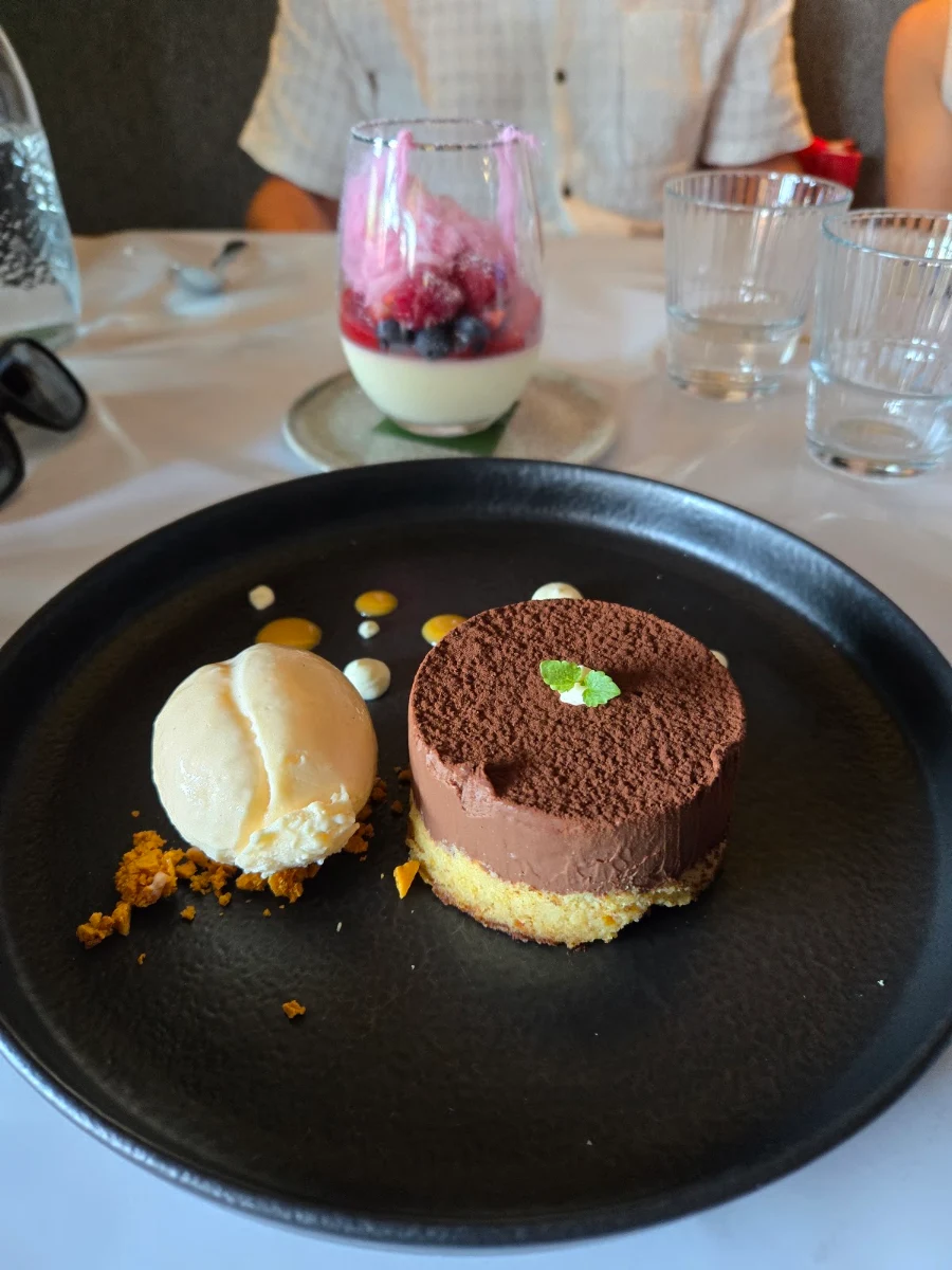 Chocolate Mousse Orange Cake Vanilla Bean Icecream and Honeycomb