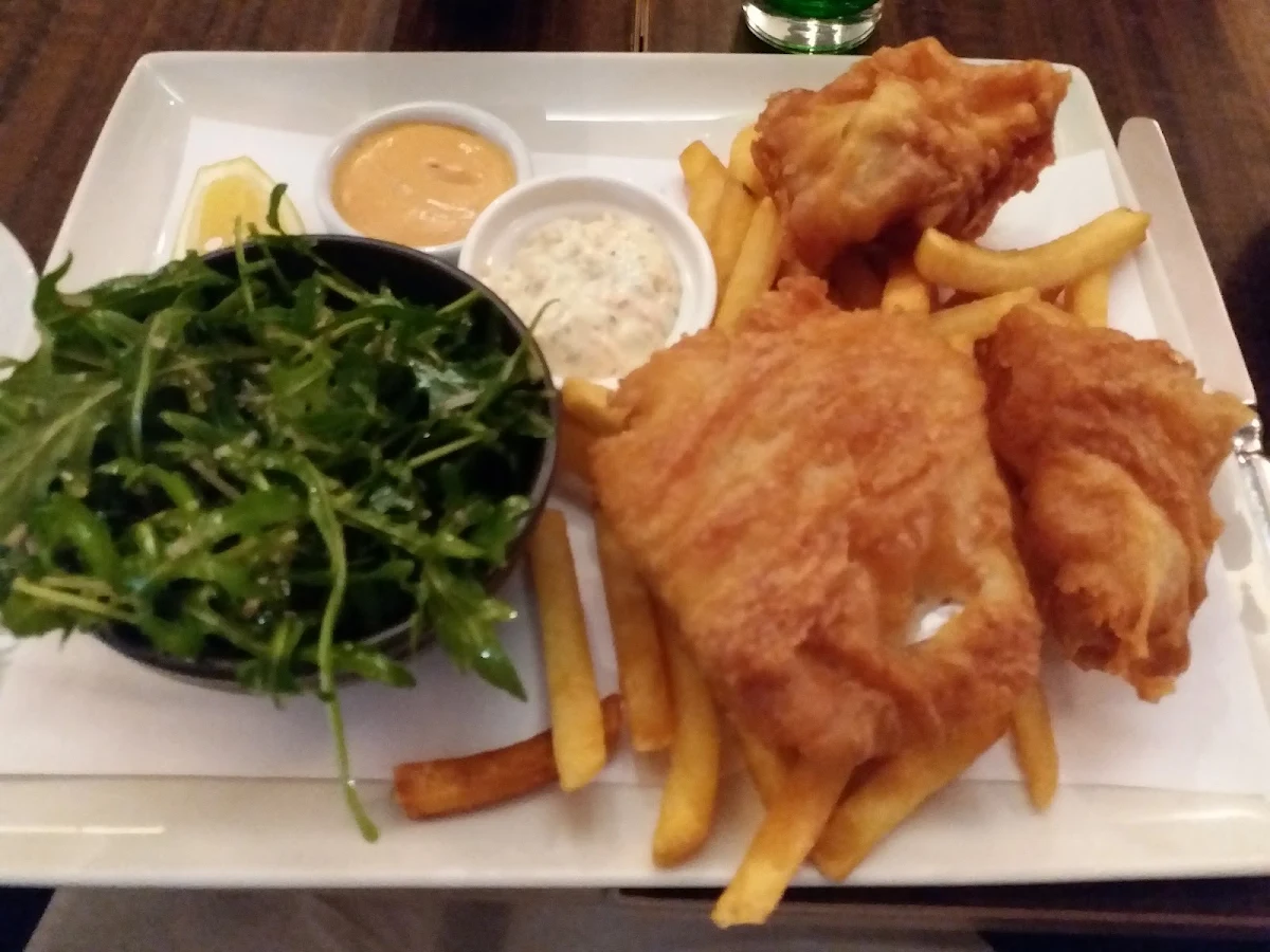 Schnitzel with Chips and Rocket Salad