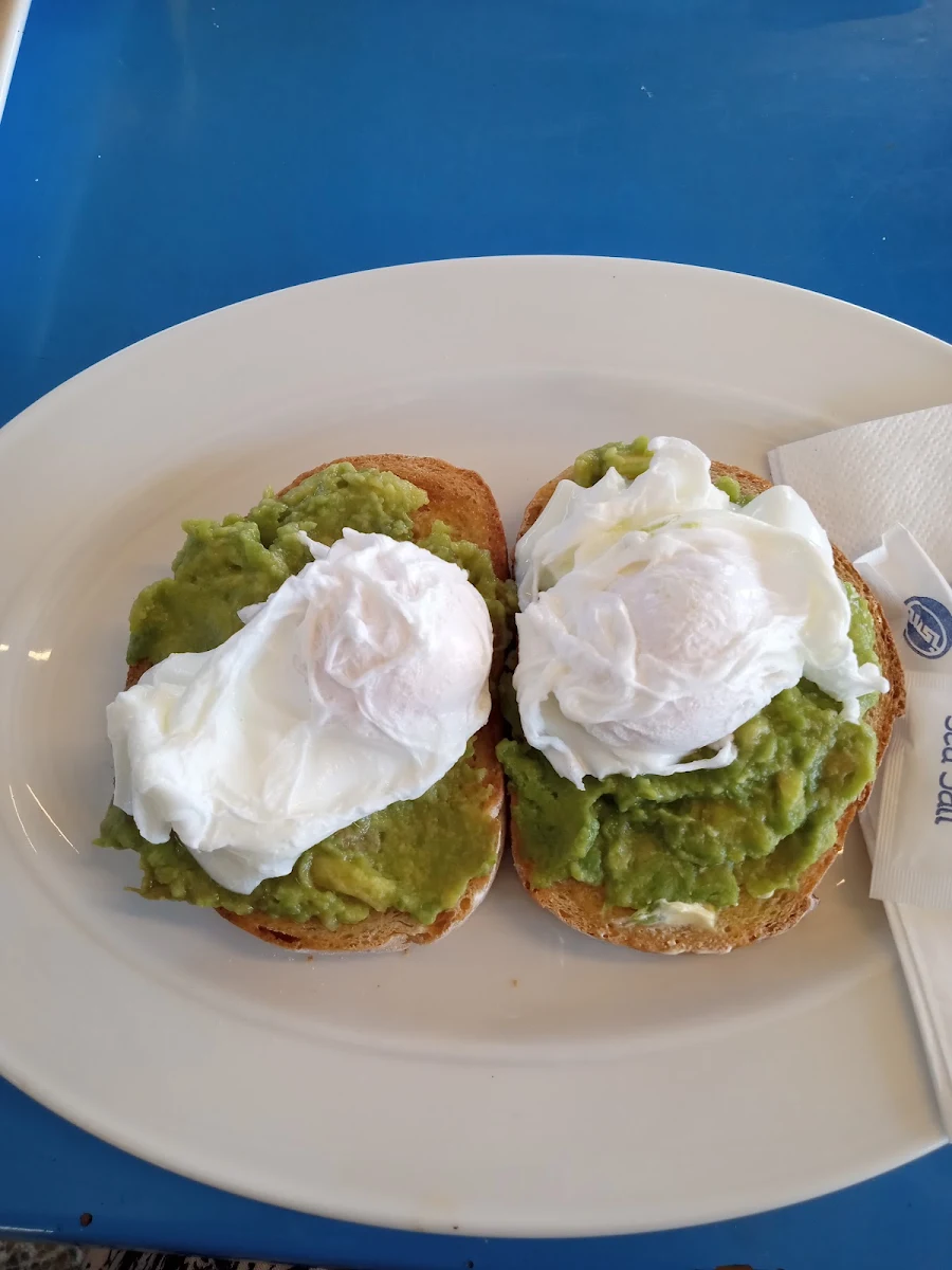 Poached Eggs Smashed Avocado on Sourdough Toast