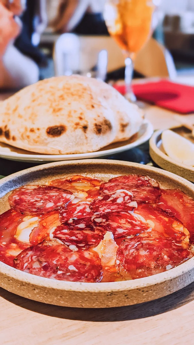 Salami Plate, Bandit Pizza and Wine