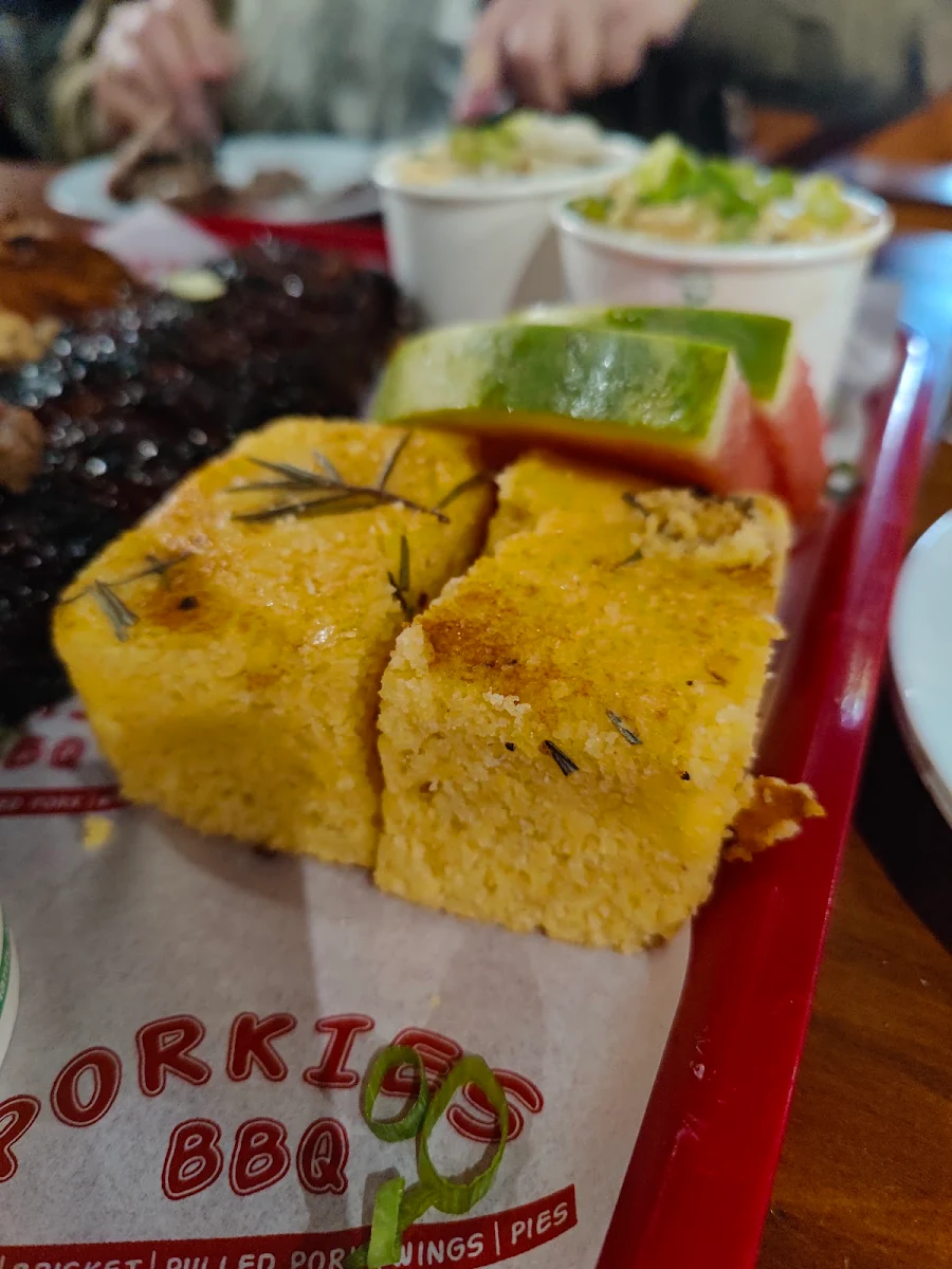 Corn Bread, Porkies BAR-B-QUE