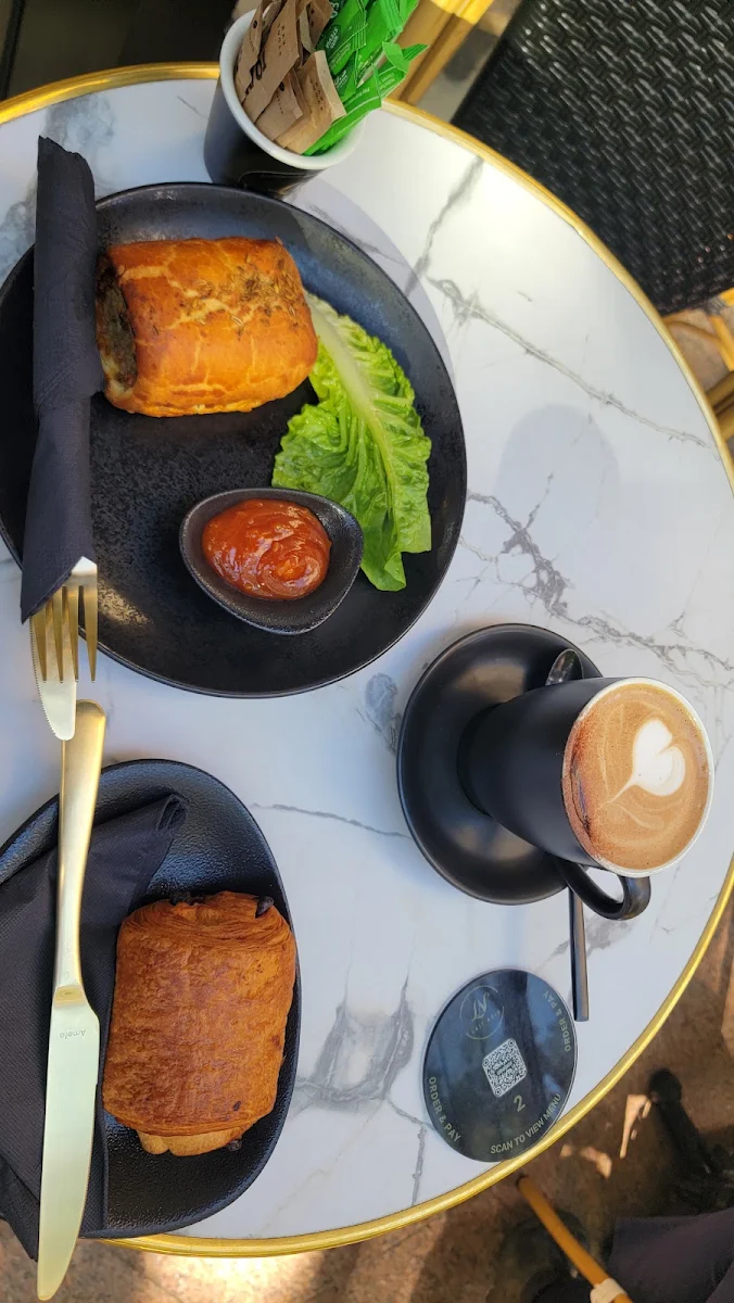 Wagyu Sausage Roll Chocolate Croissant Mocha Latte