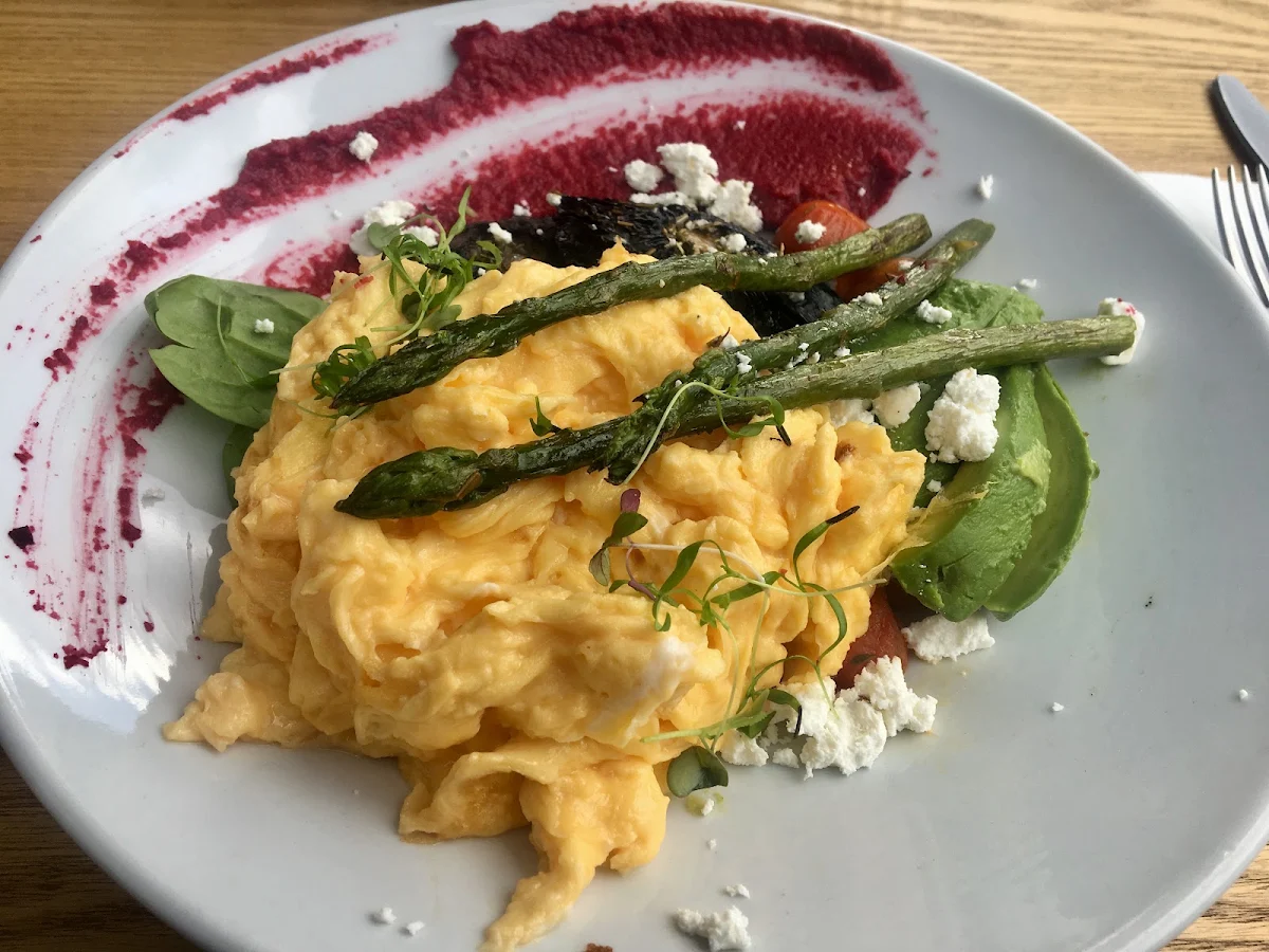 Ricotta & Chilli Scramble Eggs with Bacon and Avocado on Sourdough