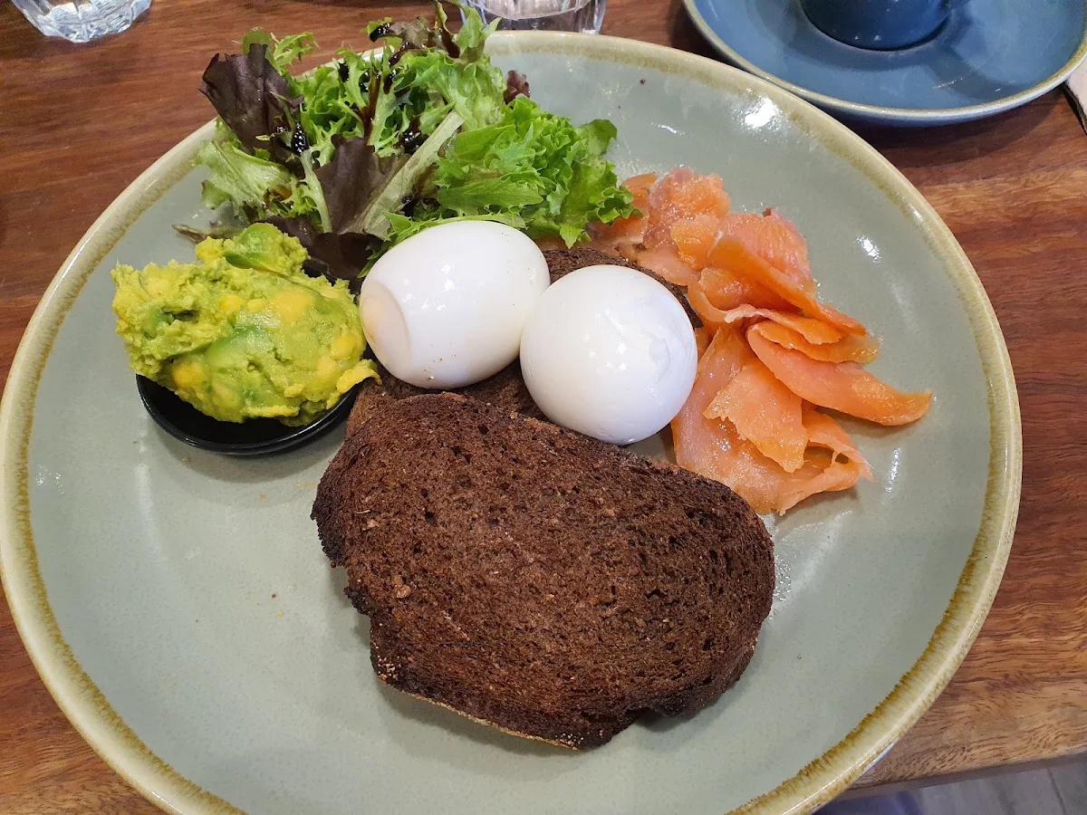 Eggs Avocado Rye Toast with Smoked Salmon