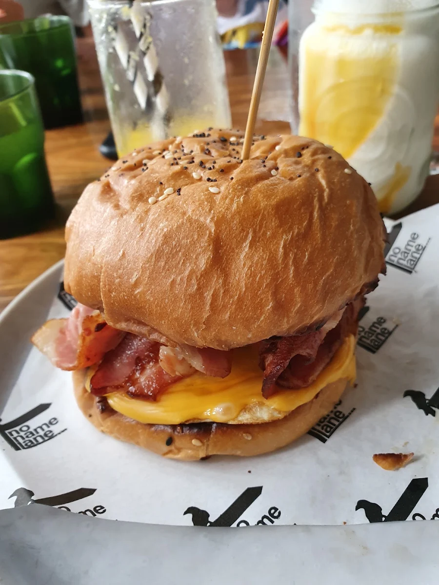 Breakfast Burger, No Name Lane cafe & bar