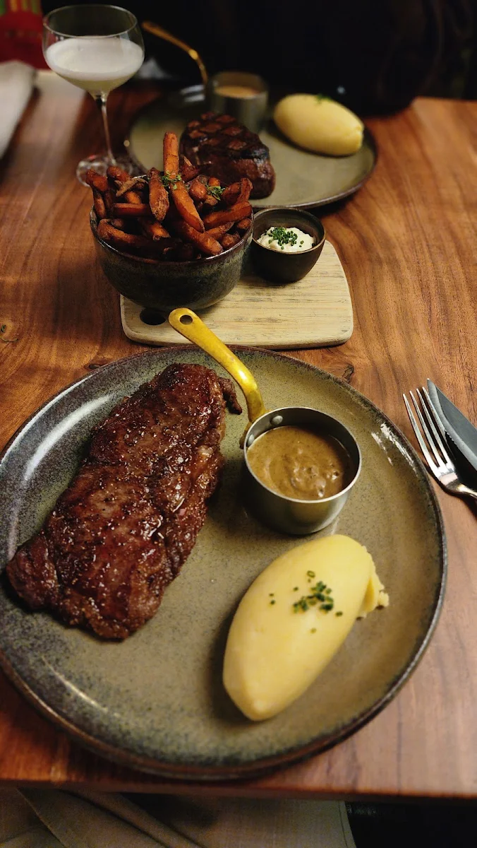 Mushroom Sauce Chips and Scotch Fillet Steak