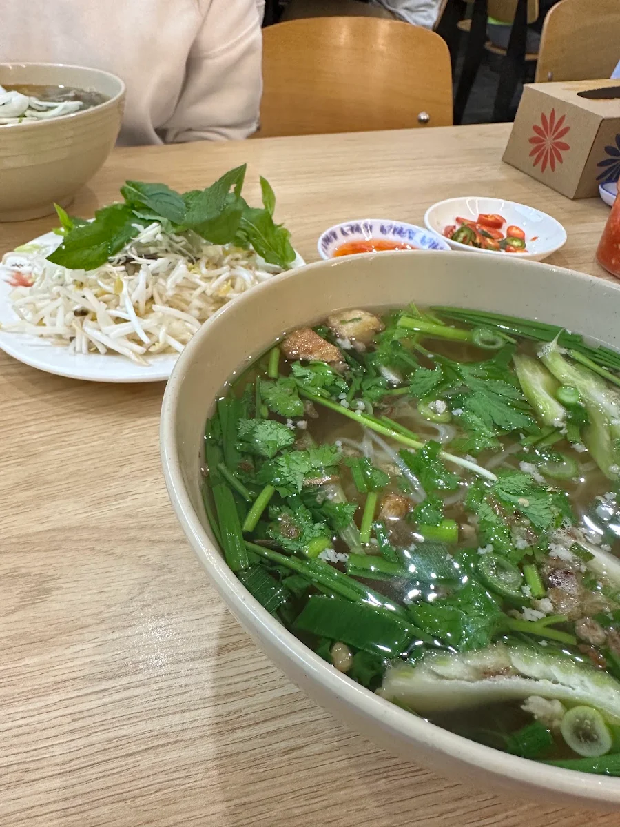 Rice Noodle Soup with Crispy Chicken