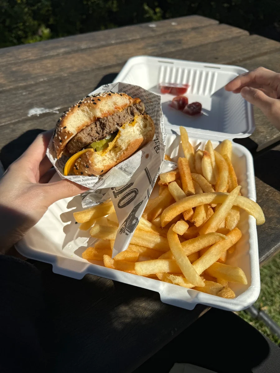 Cheeseburger and Chips, Popeye's Fish and Chips Takeaway