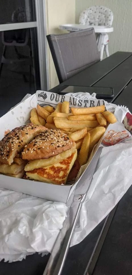 Haloumi Burger, Popeye's Fish and Chips Takeaway