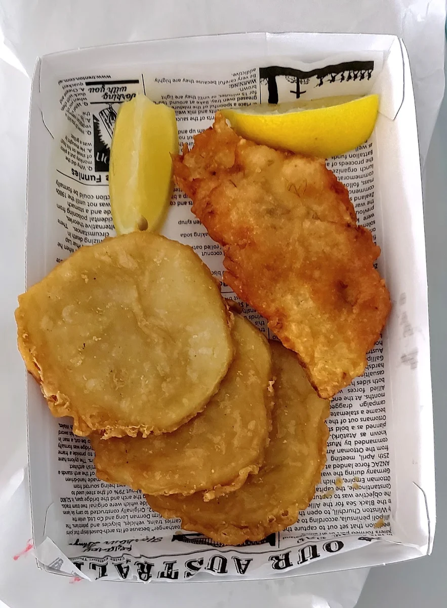 Snapper & Potato Scallops, Popeye's Fish and Chips Takeaway