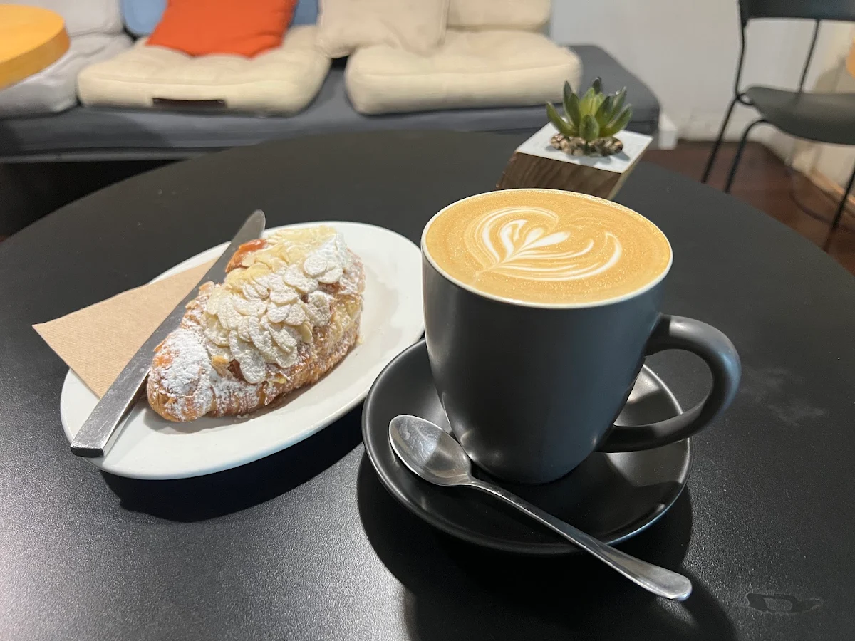 Large Latte and Almond Croissant