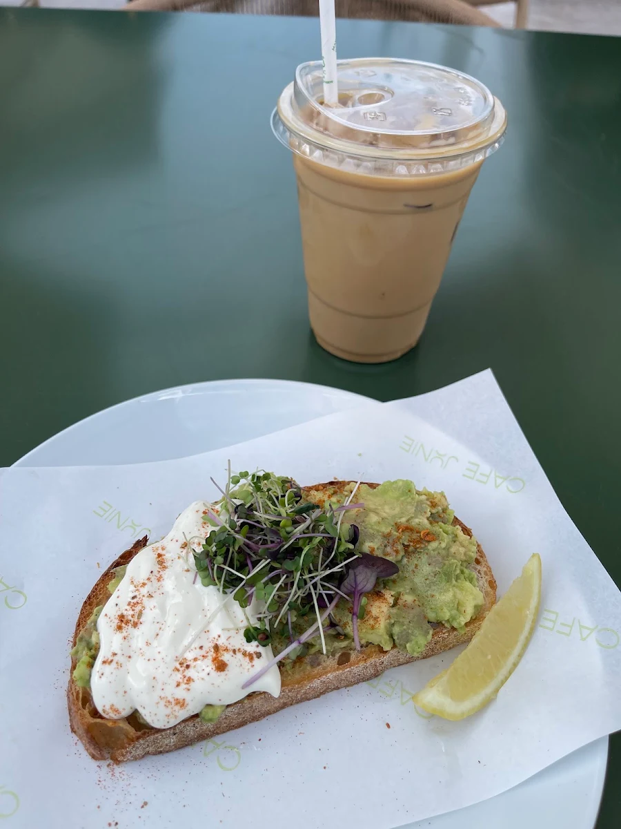 Iced Latte and Avo Toast