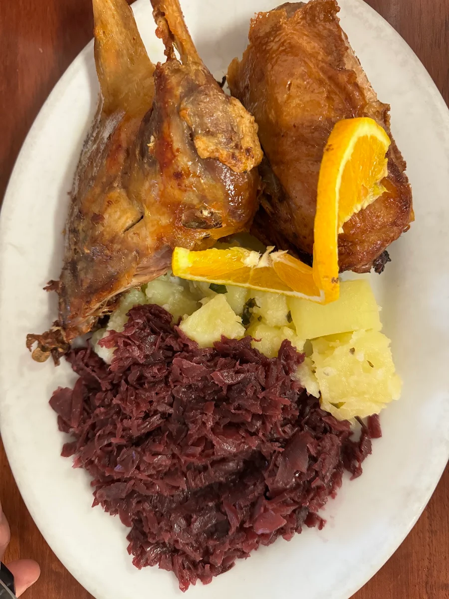 Roast Duck with Potatoes and Red Cabbage