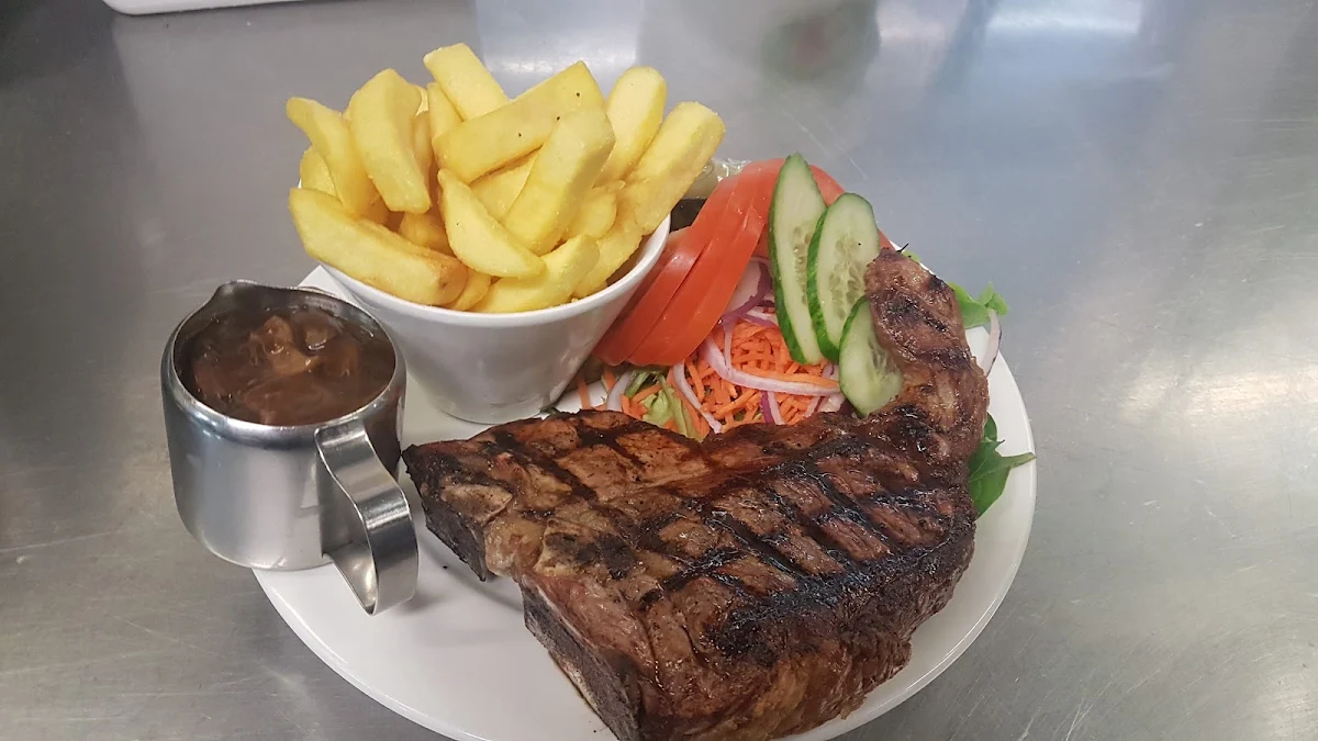 T-Bone with Chips and Salad, Wildbean Cafe.