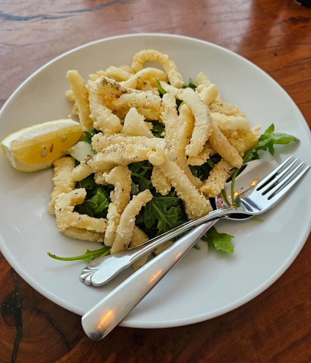 Salt & Pepper Calamari Served on a Wild Rocket and Parmesan Salad