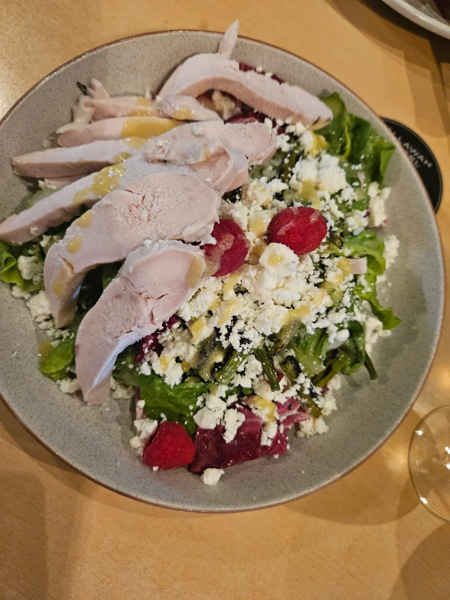 Asparagus & Radicchio Salad with Raspberries and Poached Chicken