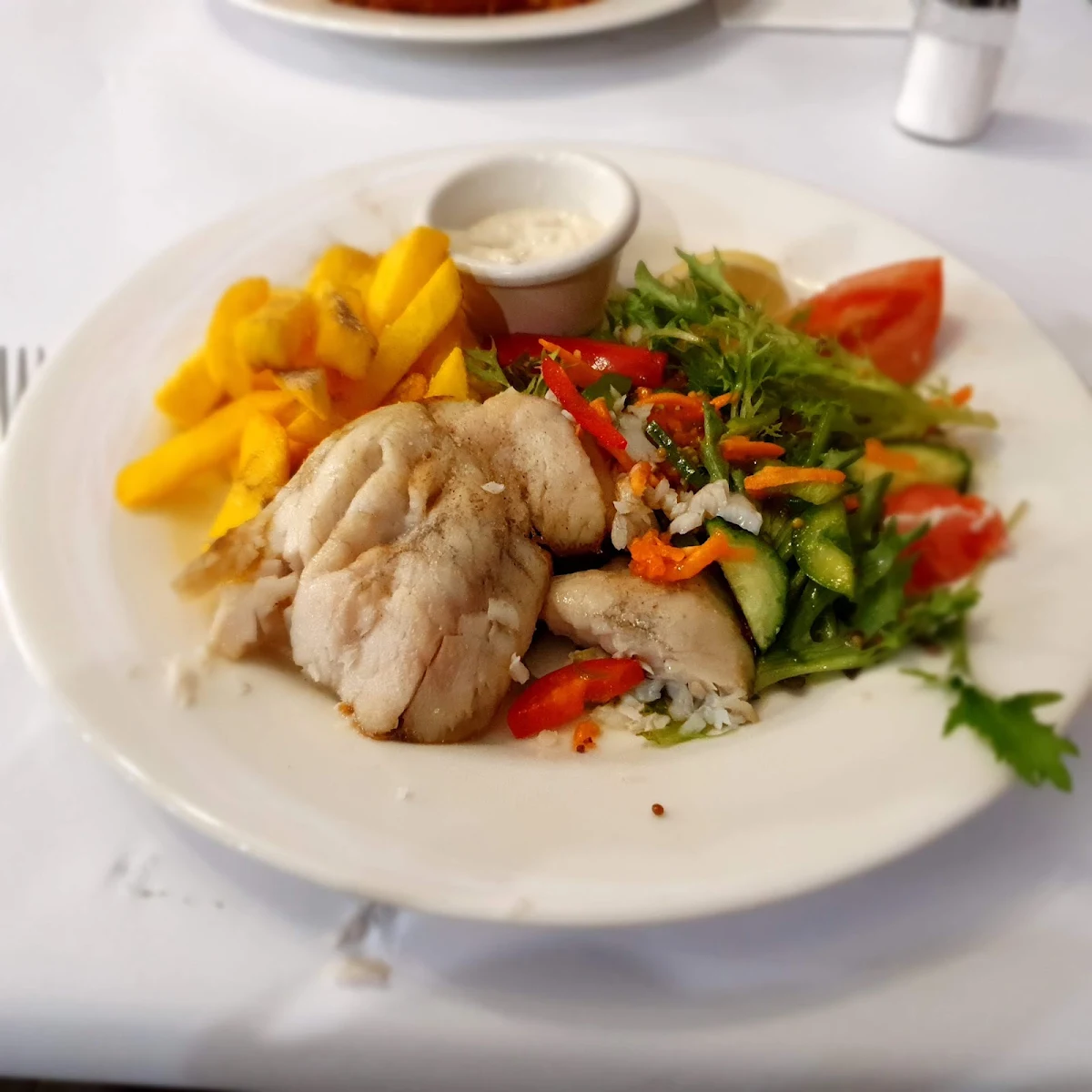 Grilled Baramundi Chips and Salad