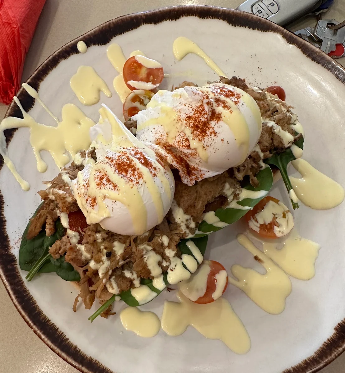 Pulled Pork Eggs Benny, Gravity Cafe Bar