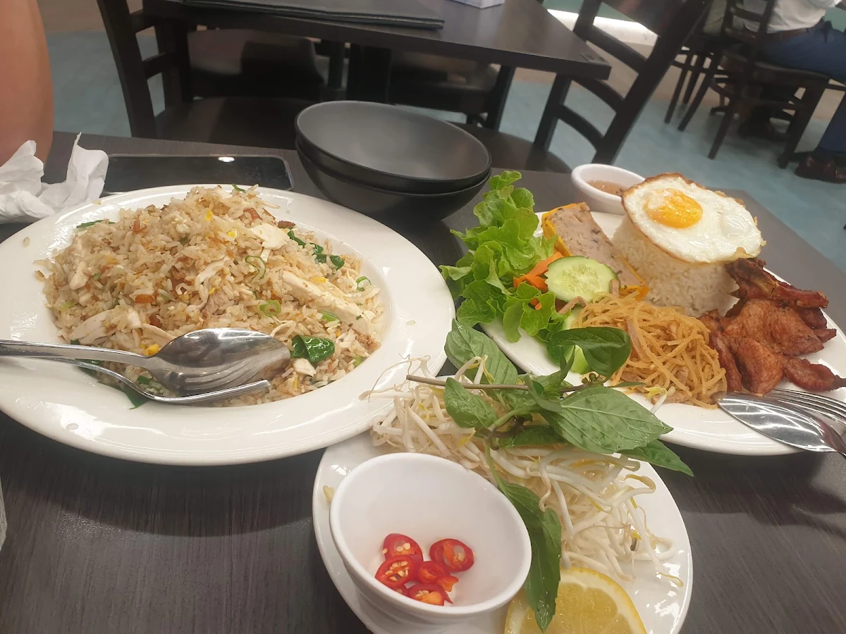 Salted Fish and Chicken Fried Rice Combination Rice with Pork Chop and Egg