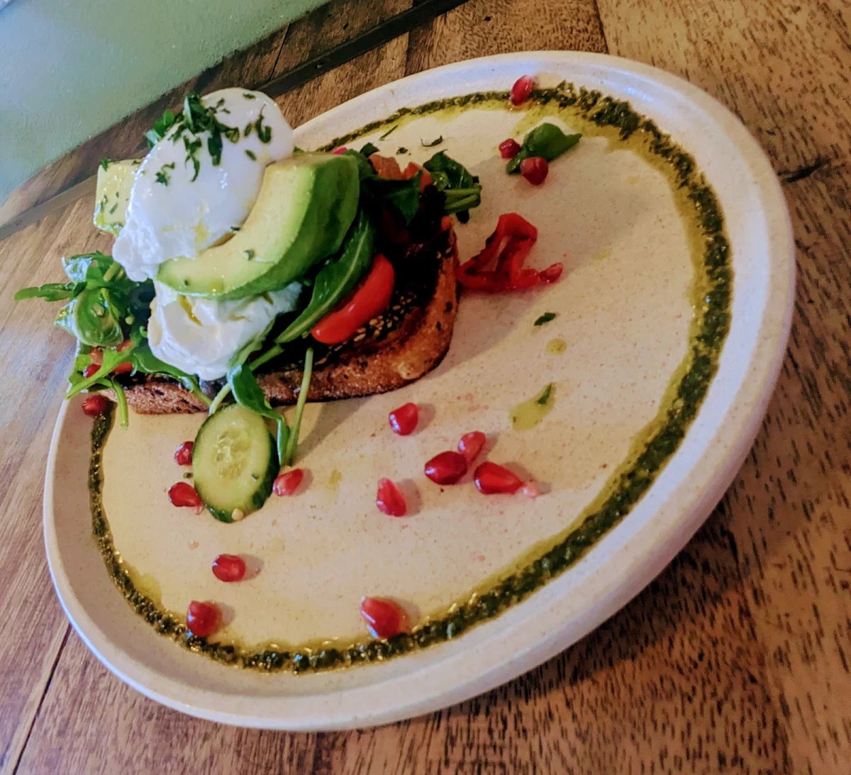 Poached Eggs with Labne with Zaatar Cherry Tomatoes Fresh Month on Sourdough