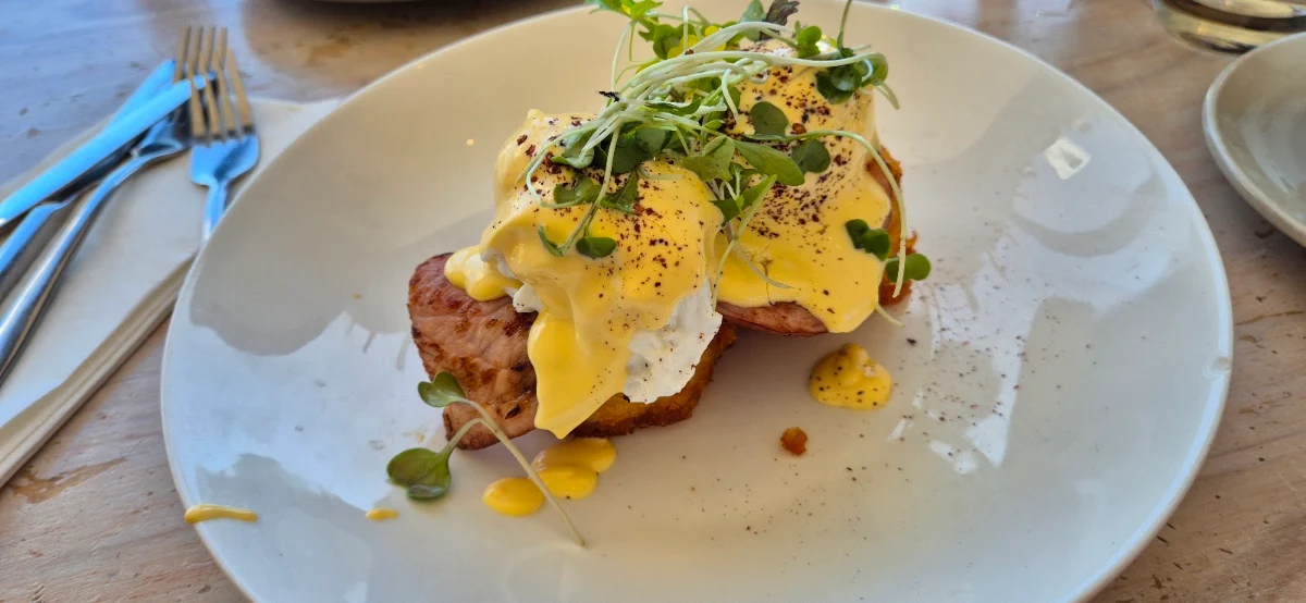 Salmon Eggs Benedict on Potato Gratin