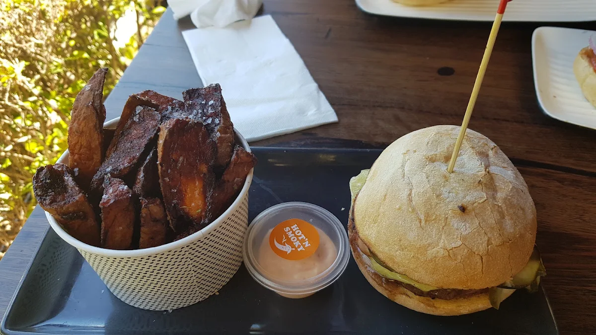 Sweet Potato Fries & Bonfire BBQ Wagyu Burger