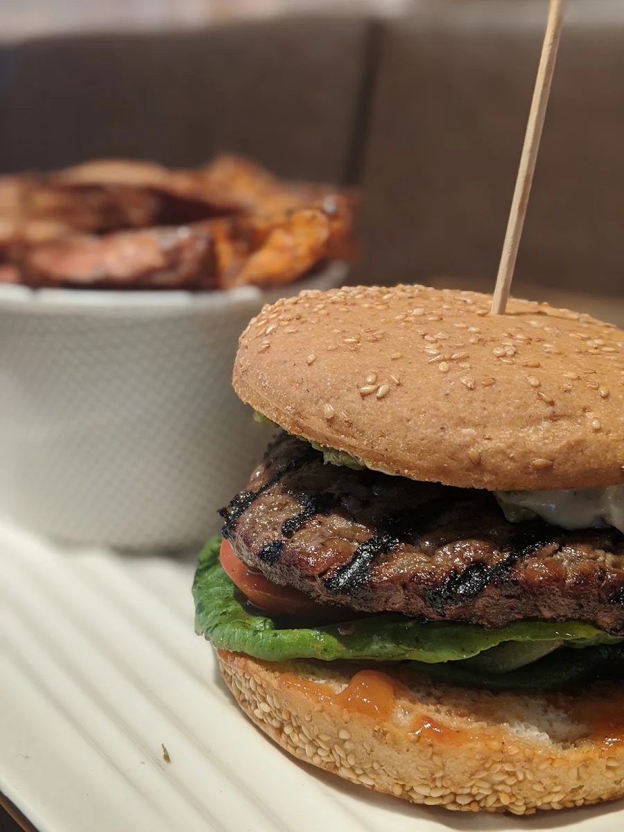 Summer Sunset Burger with Sweet Potato Fries