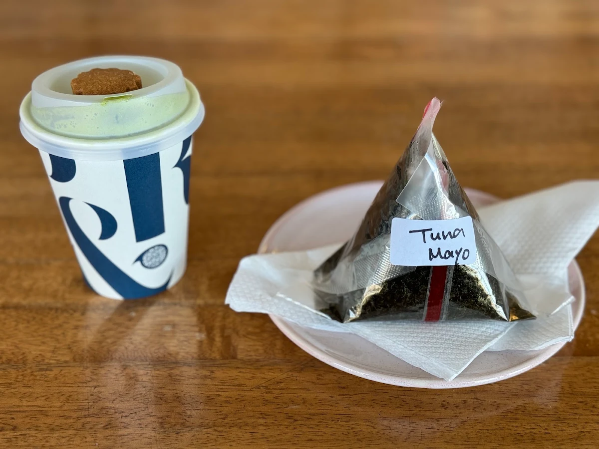 Matcha Latte and Tuna Onigiri