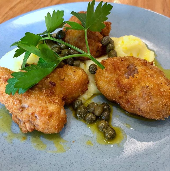 Fried Lamb Brains Mashed Potato Capers Lemon Butter