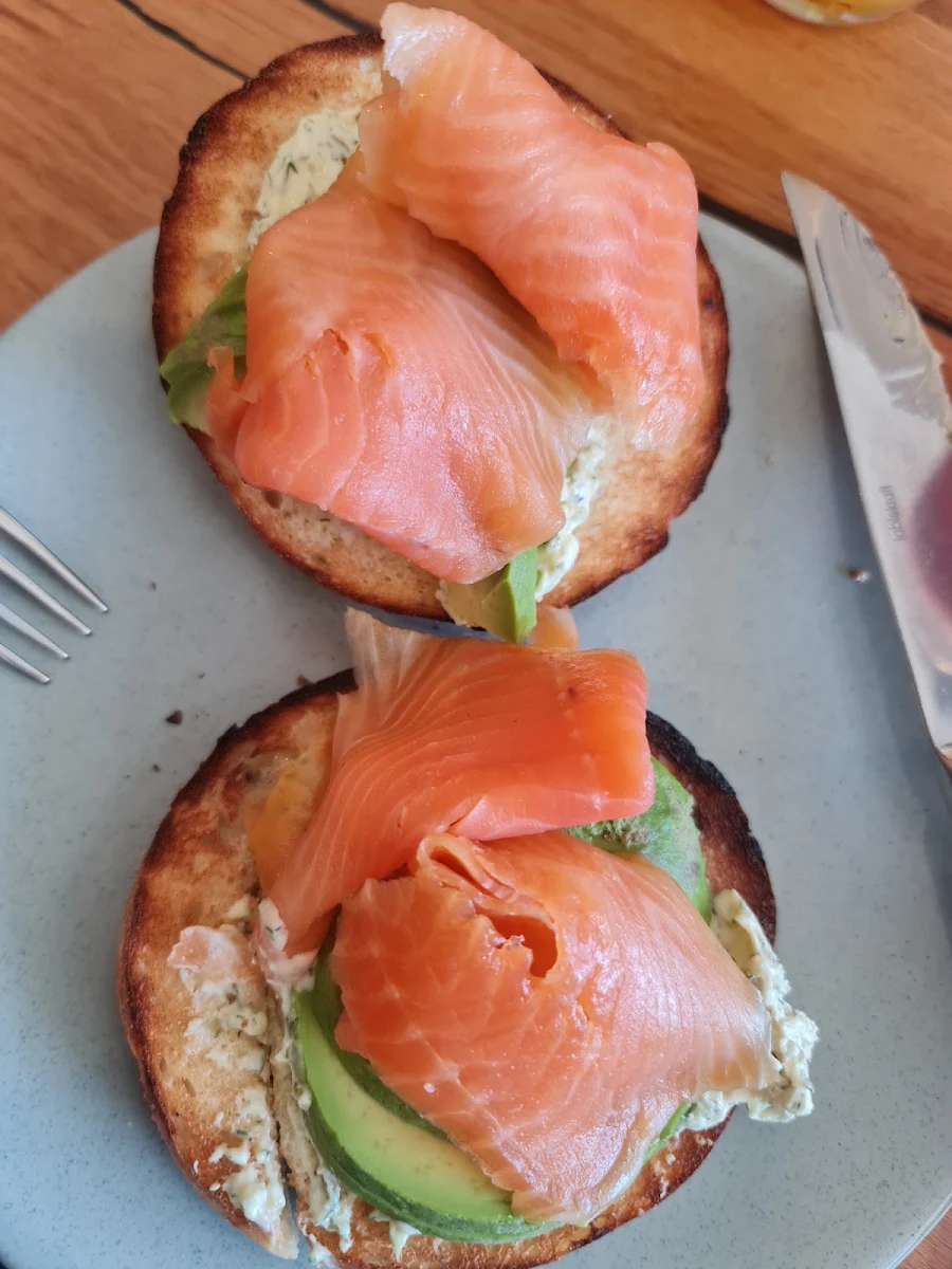 Salmon and Avocado Toasted Bagel