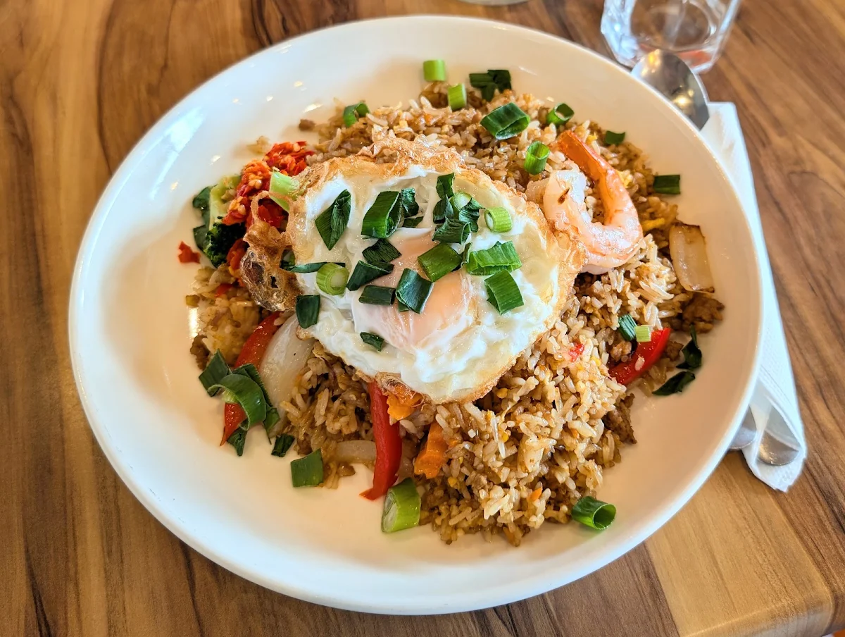Pad Kra Pao with Rice and Fried Egg
