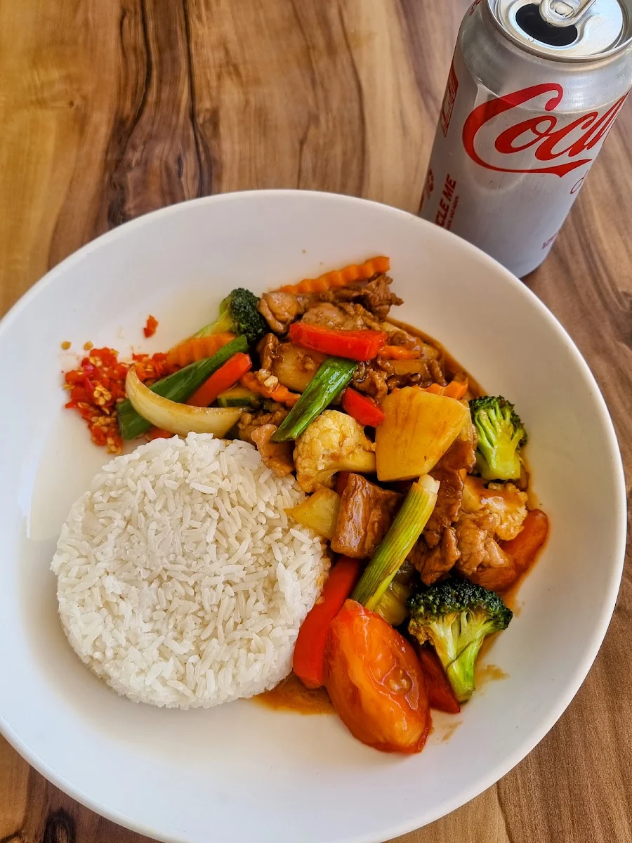Pad Prik Gang with Rice and Fried Egg