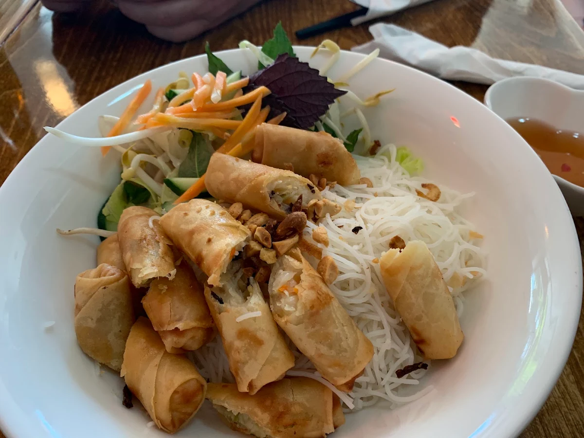 Bún with Shredded Pork & Spring Rolls