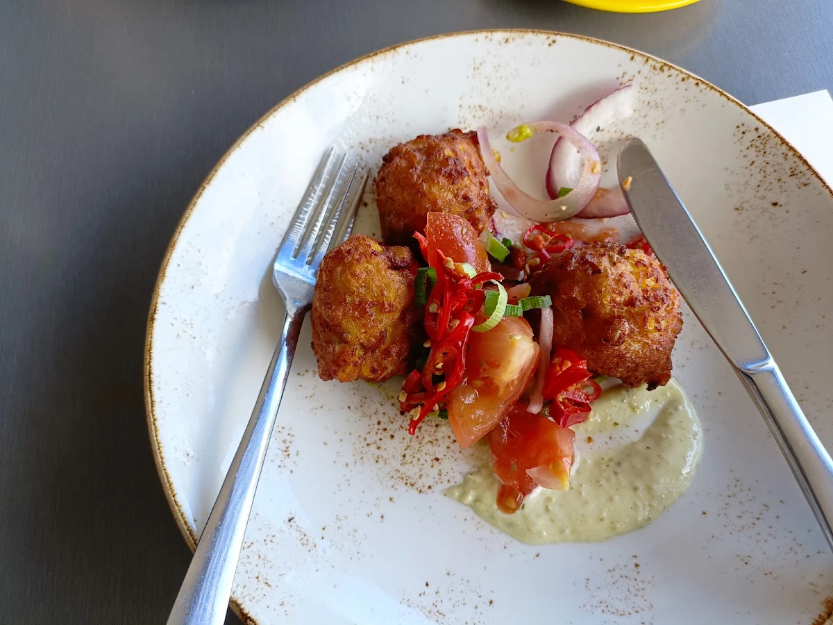 Crispy Corn Fritters Smashed Avo Heirloom Tomatoes Chilli