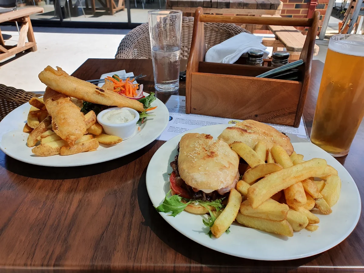 Steak Sandwich and Fish and Chips