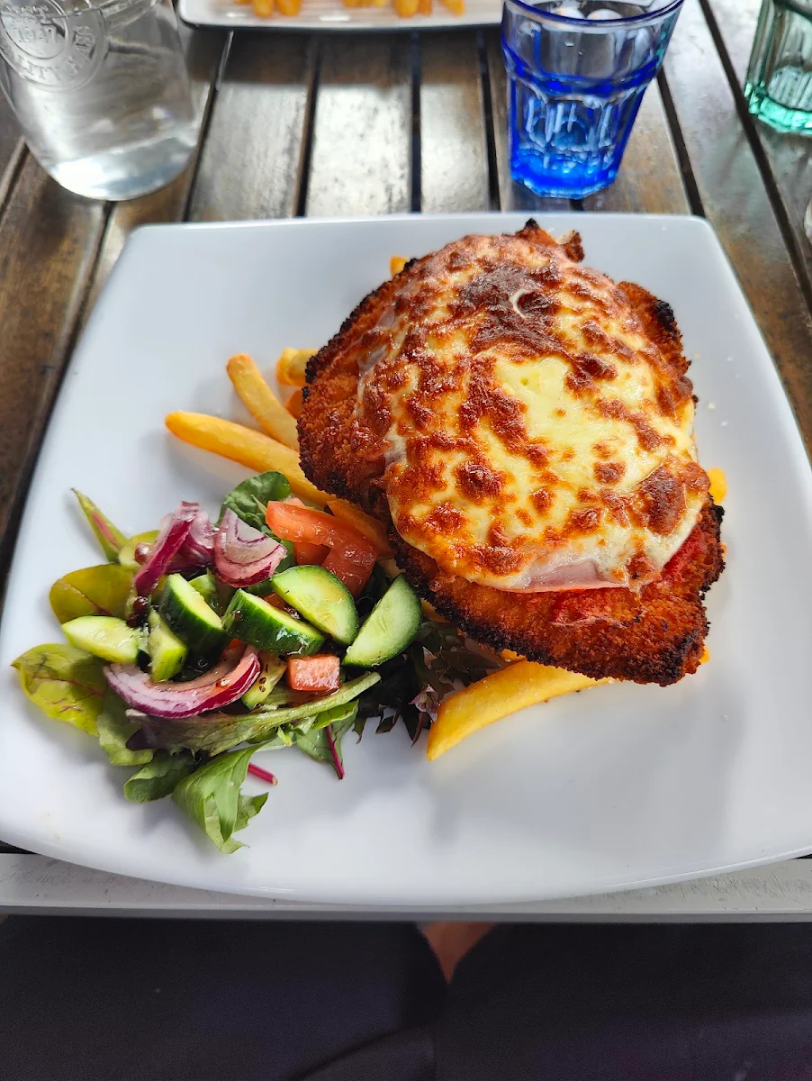 Butter Chicken Parma with Chips, Bombay Rocks