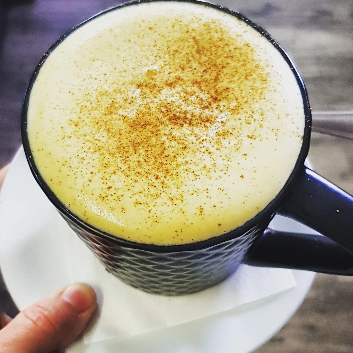 Iced Tumeric Latte, Whisk and Dish