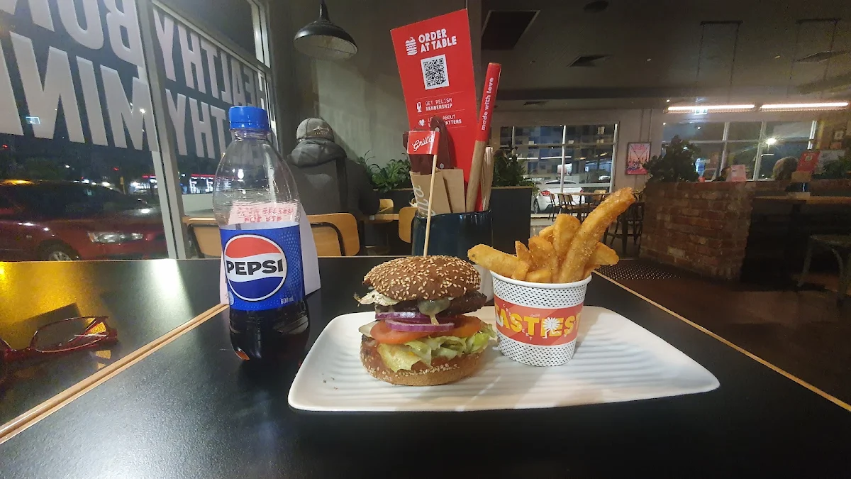 Wild Wild West Burger on Gluten Free Bun with Fries and a Pepsi