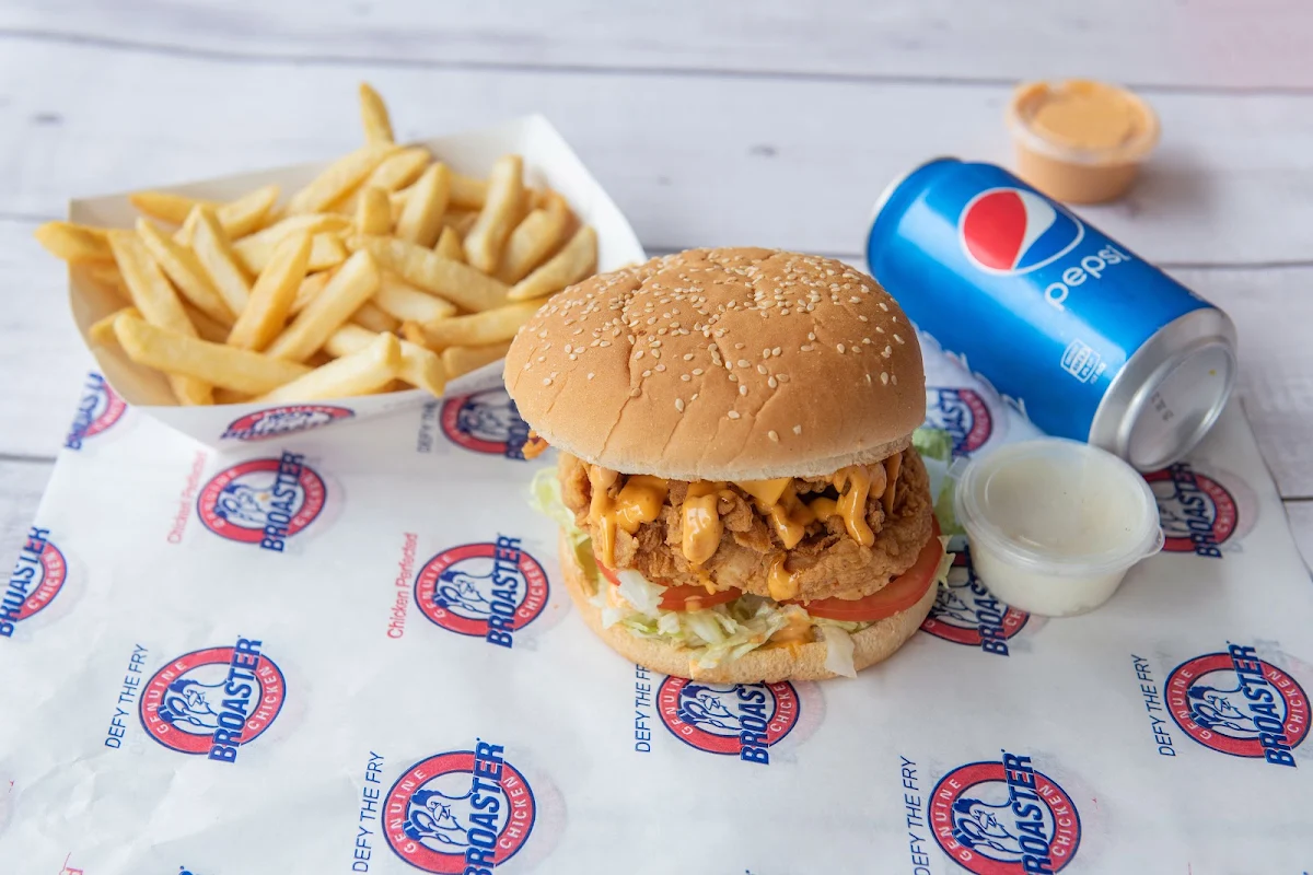 Jumbo Chicken Burger, Broaster Chicken Epping